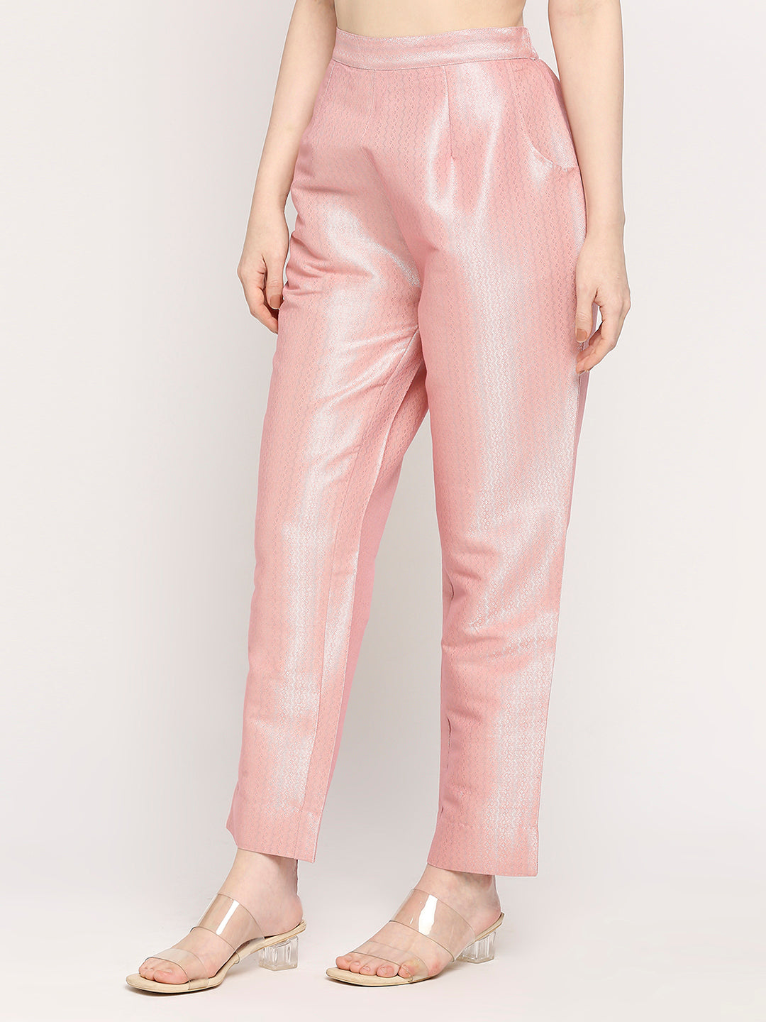Pink Zigzag Dobby Silver Design Brocade Pant