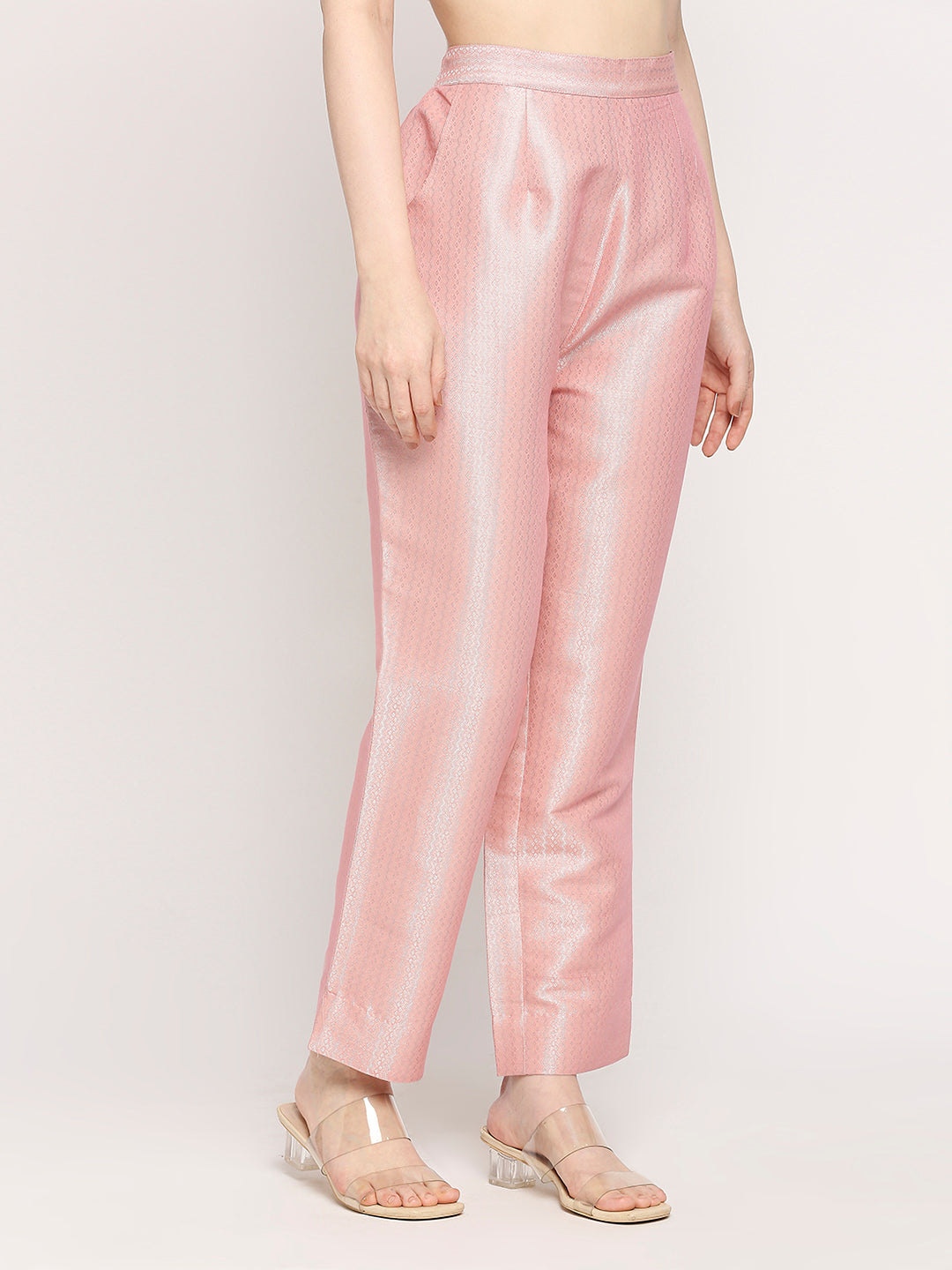 Pink Zigzag Dobby Silver Design Brocade Pant