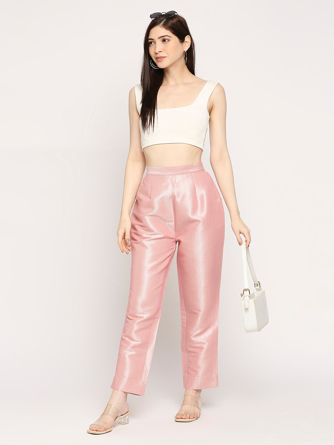 Pink Zigzag Dobby Silver Design Brocade Pant