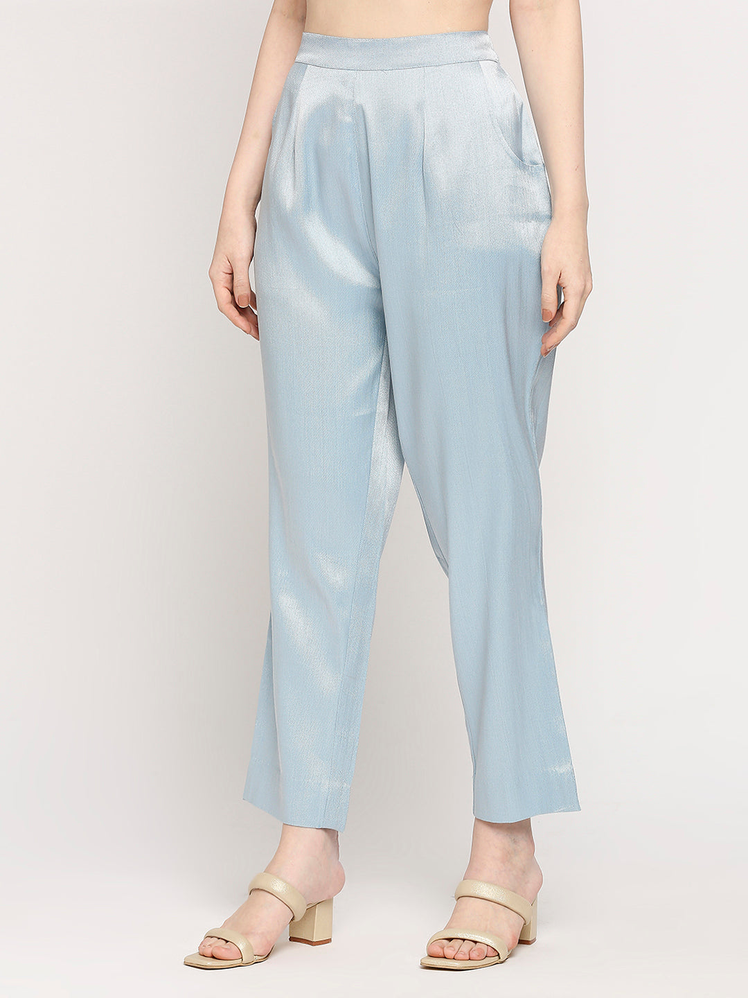 Ice Blue Plain Weave Brocade Pant