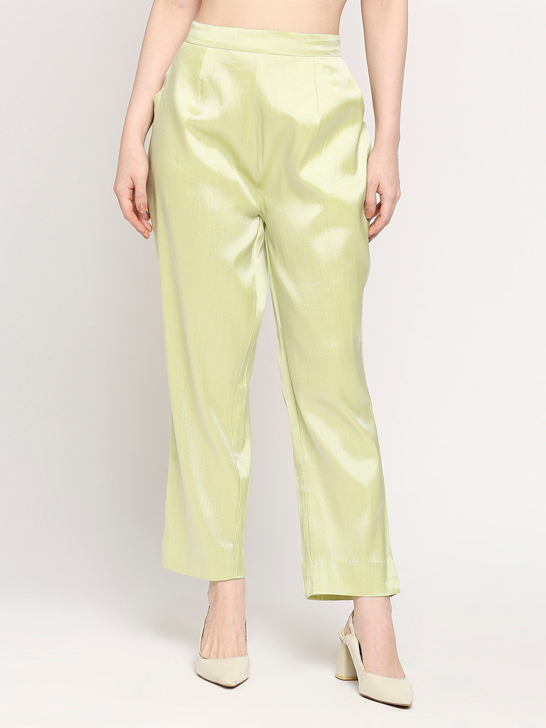 Lime Green Plain Weave Brocade Pant