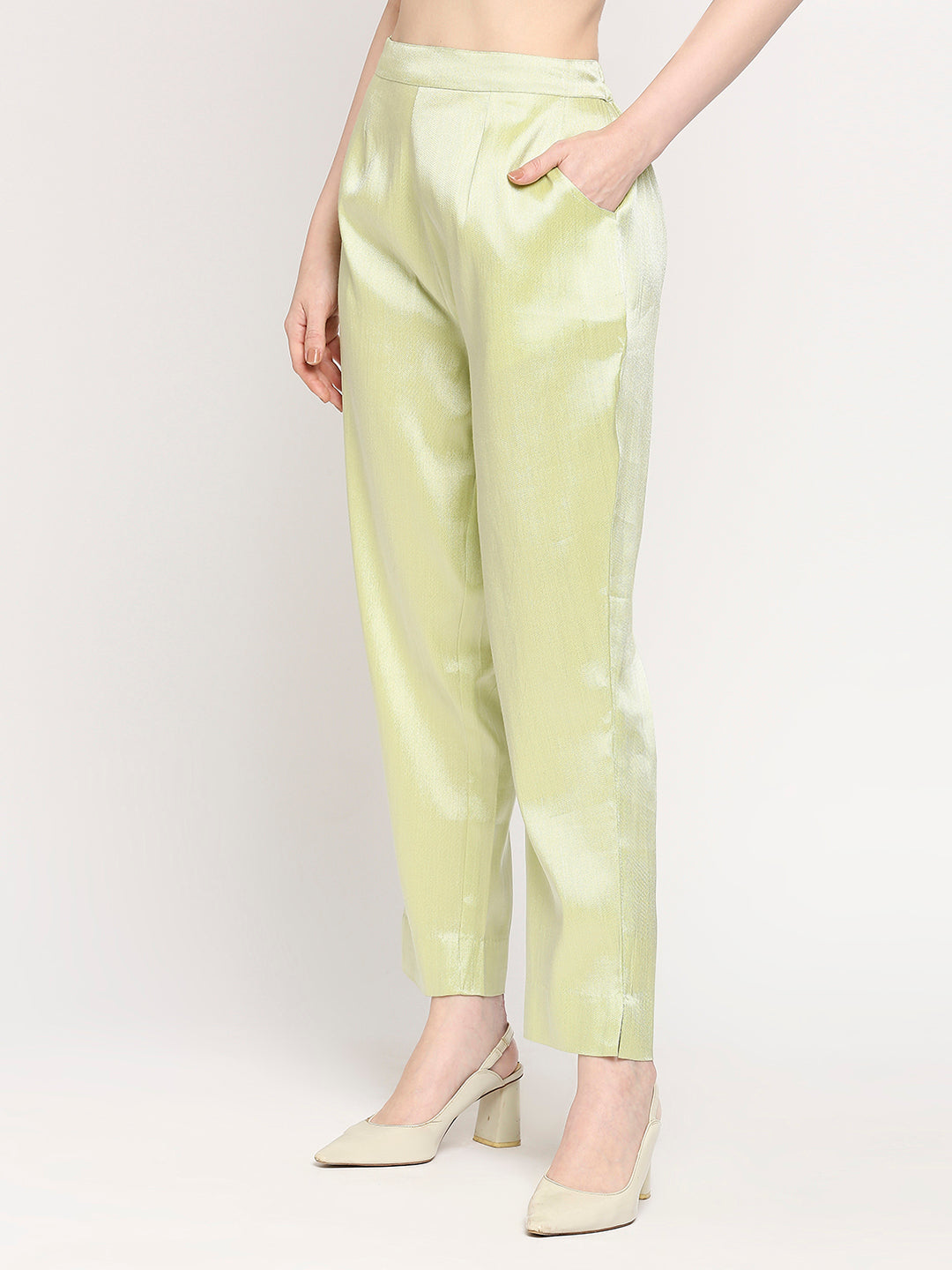 Lime Green Plain Weave Brocade Pant