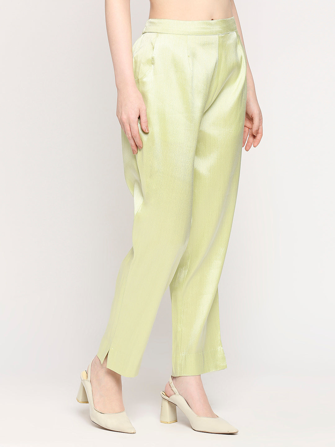 Lime Green Plain Weave Brocade Pant