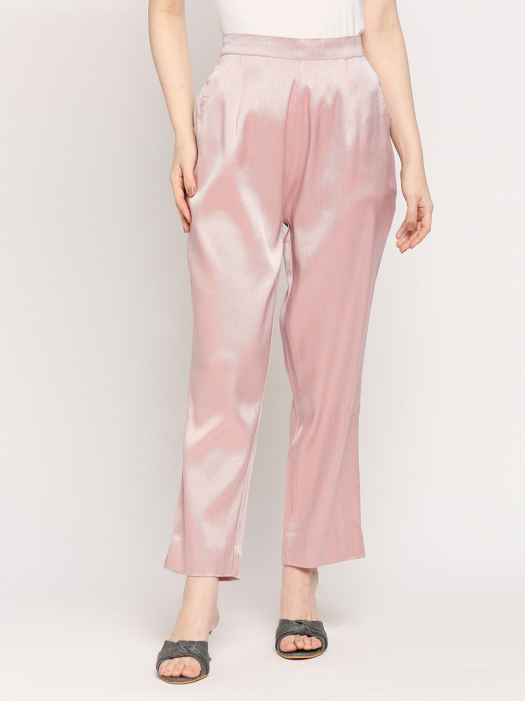 Pink Plain Weave Brocade Pant