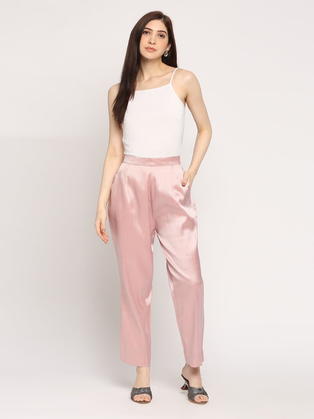 Pink Plain Weave Brocade Pant