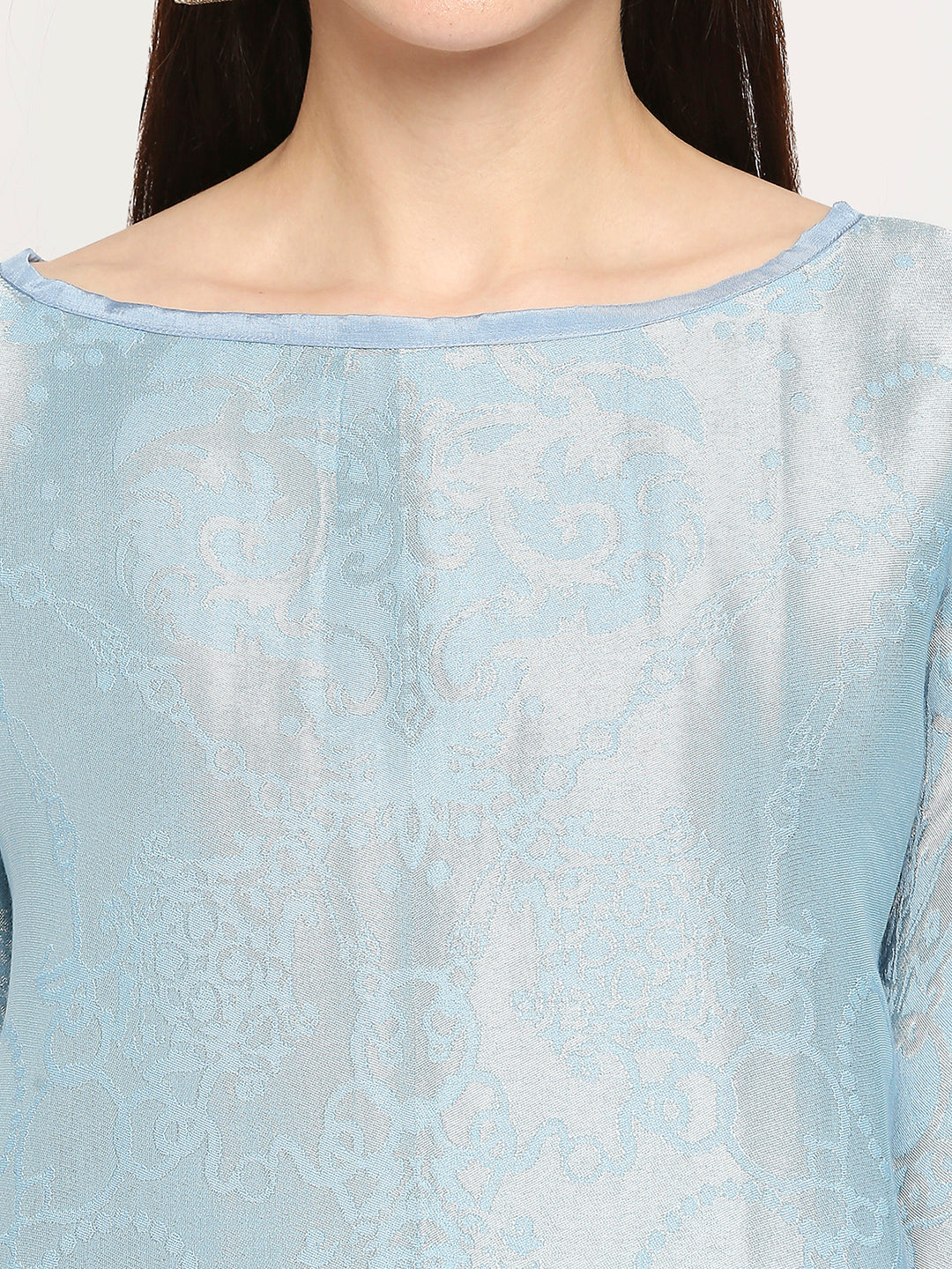 French Rope & Chains Patterned Ice Blue Brocade short Kaftan
