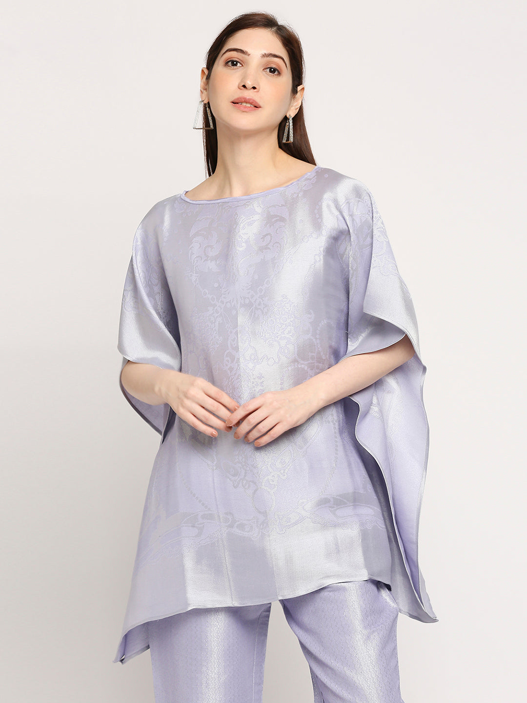 French Rope & Chains Patterned Lilac Brocade short Kaftan With Brocade Pant