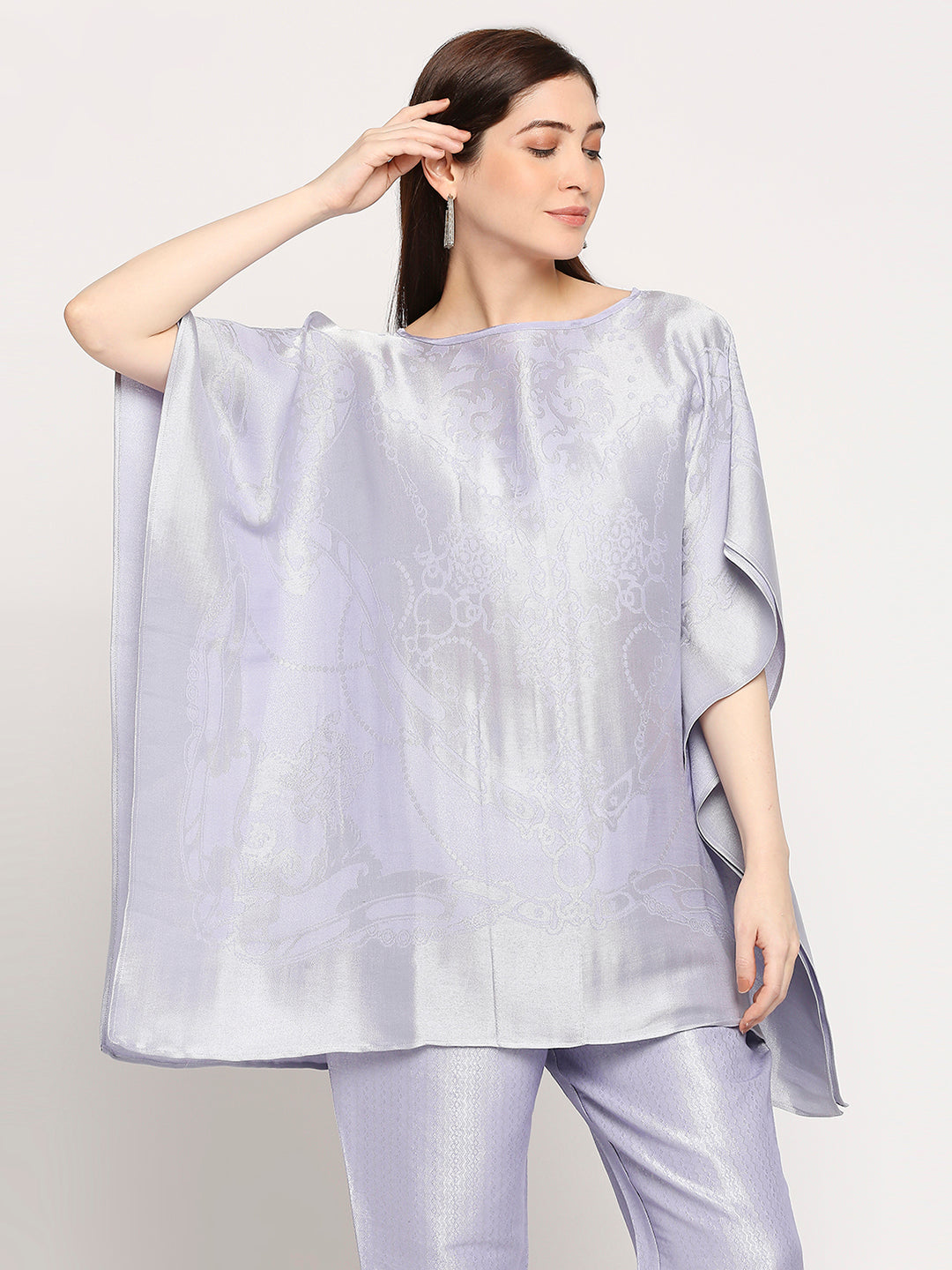 French Rope & Chains Patterned Lilac Brocade short Kaftan With Brocade Pant