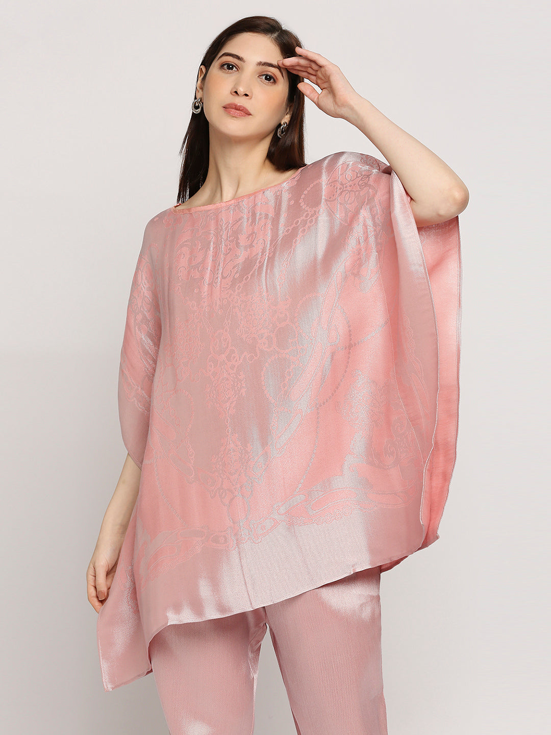 French Rope & Chains Patterned Peach Brocade short Kaftan