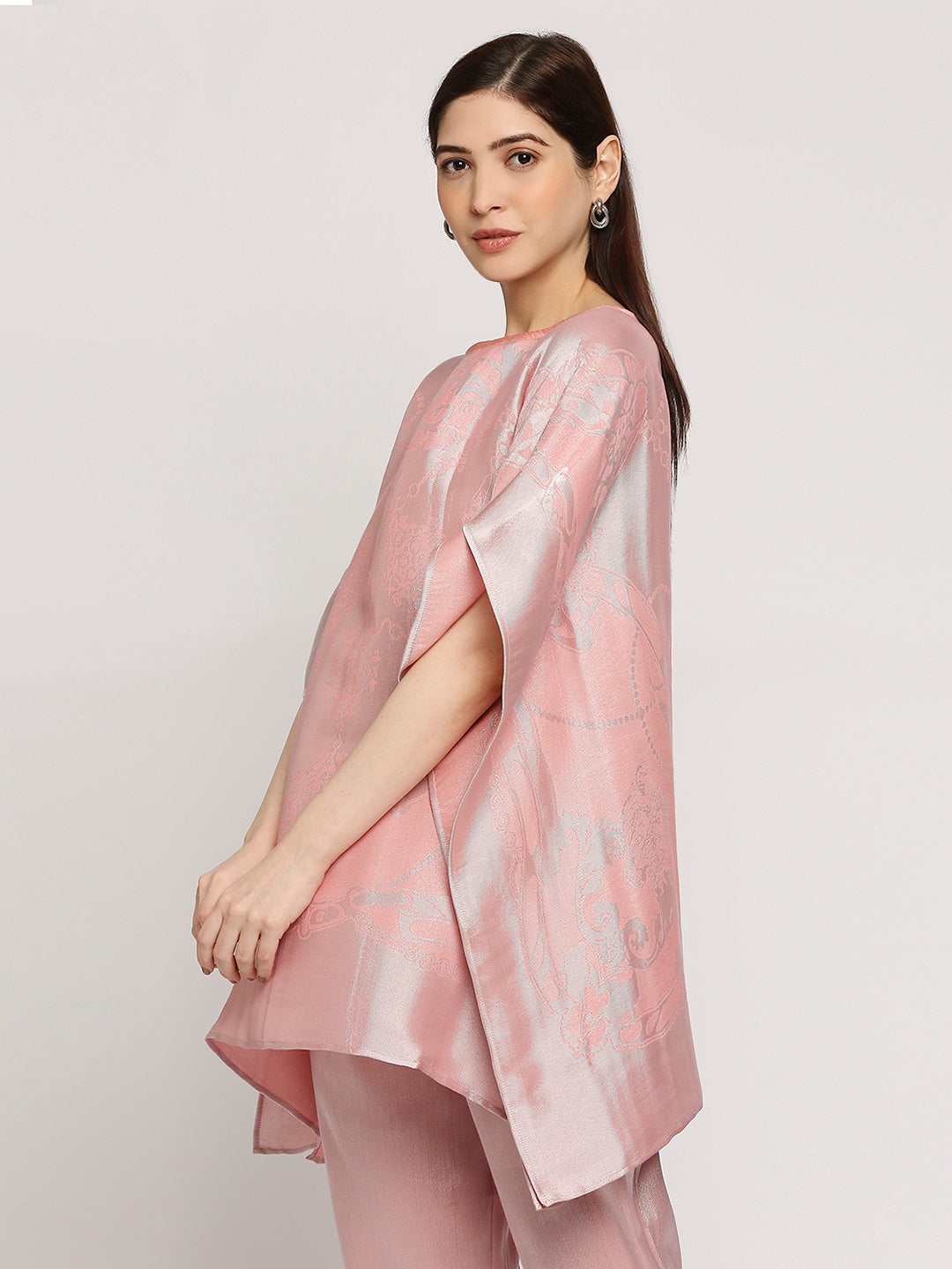 French Rope & Chains Patterned Peach Brocade short Kaftan