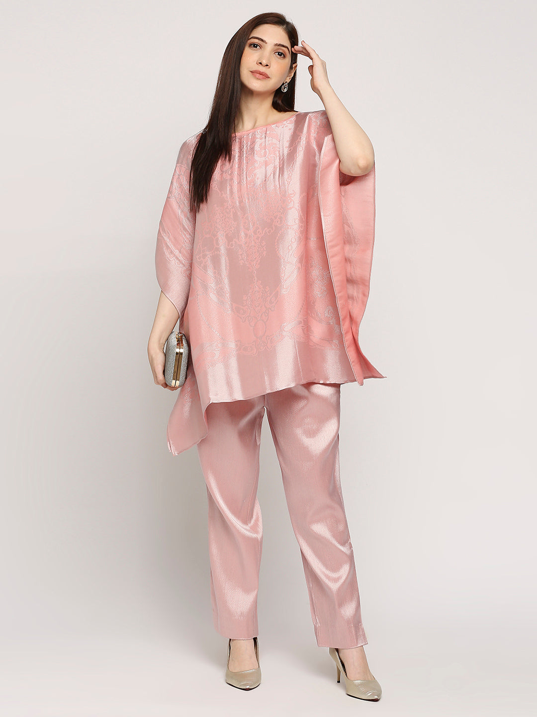 French Patterned Peach Brocade Co-Ord Set