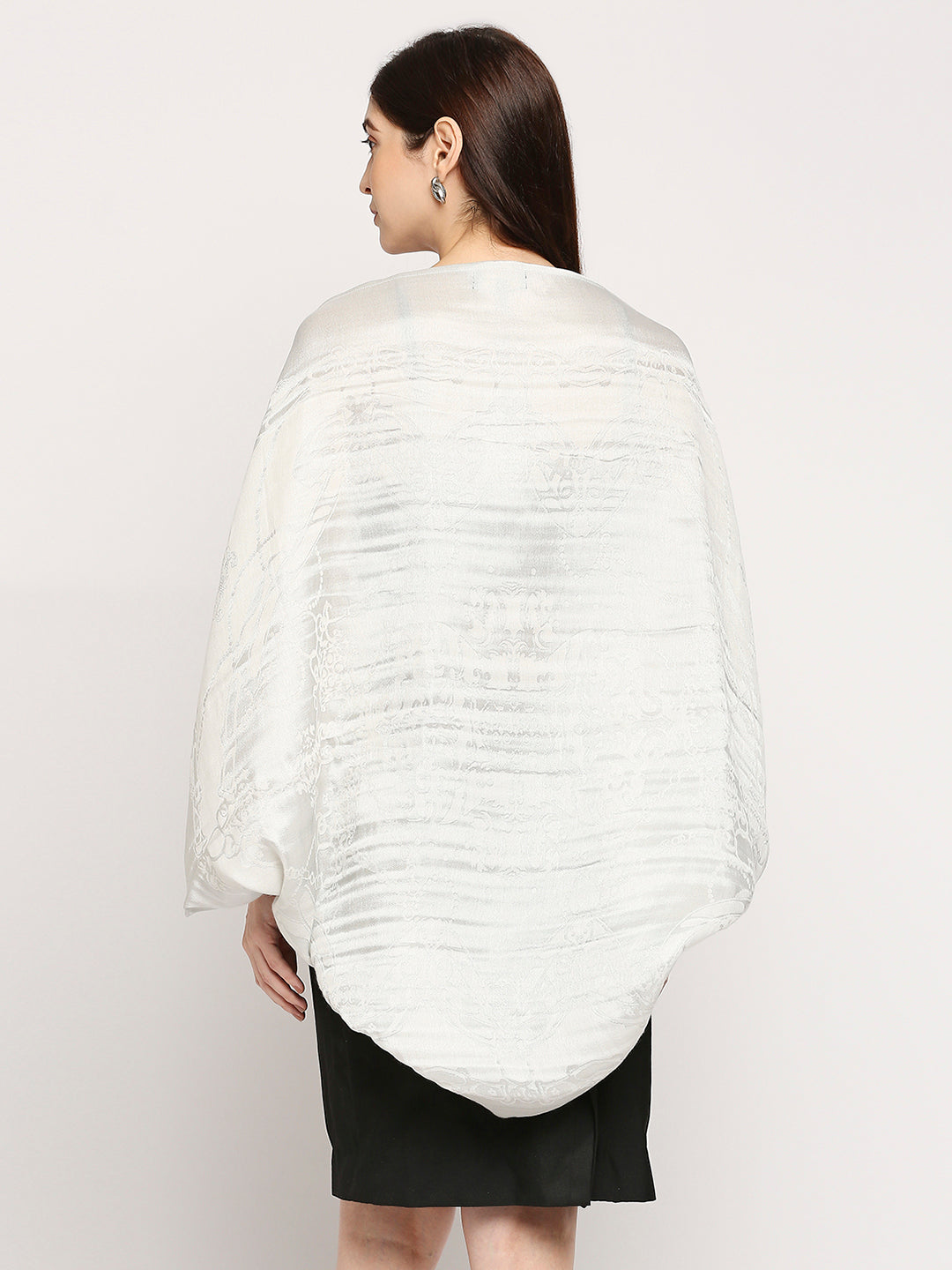 Roman Pattern White Brocade Cocoon Shrug