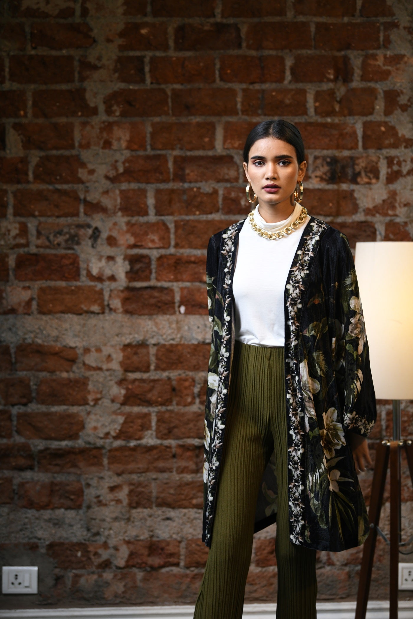 Winter Flowers Printed Velvet Kimono