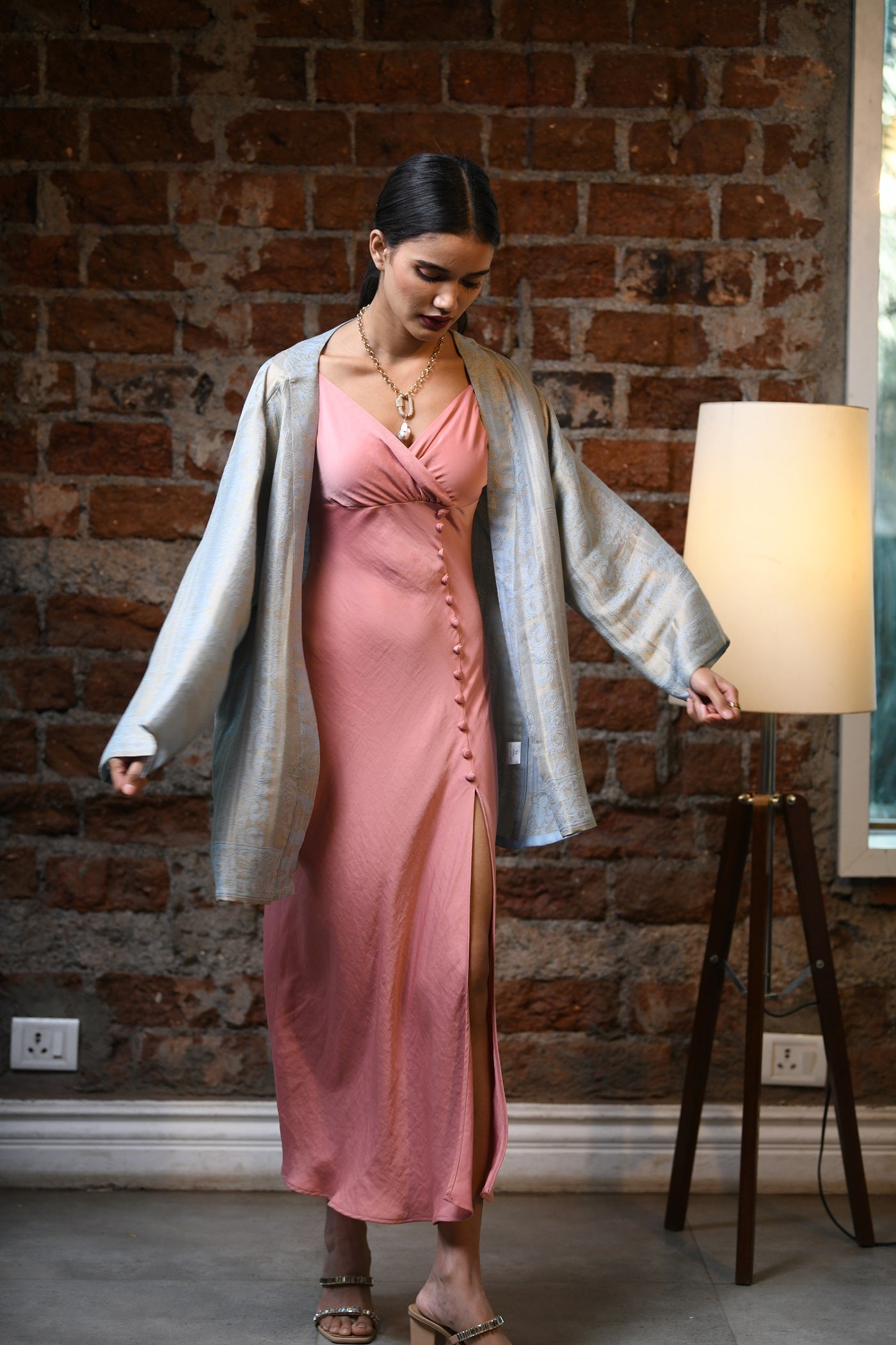 Ice Blue Brocade Roman Jacket