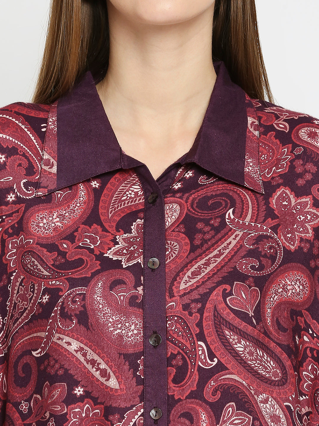 Maroon Paisley Printed Modal Kaftan Shirt