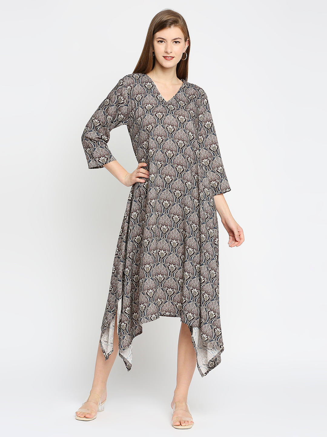 Paisley Printed Asymmetric Hem Tunic Dress