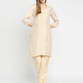 Brocade Off White Leaf Motif Design Kurta