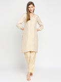 Brocade Off White Leaf Motif Design Kurta