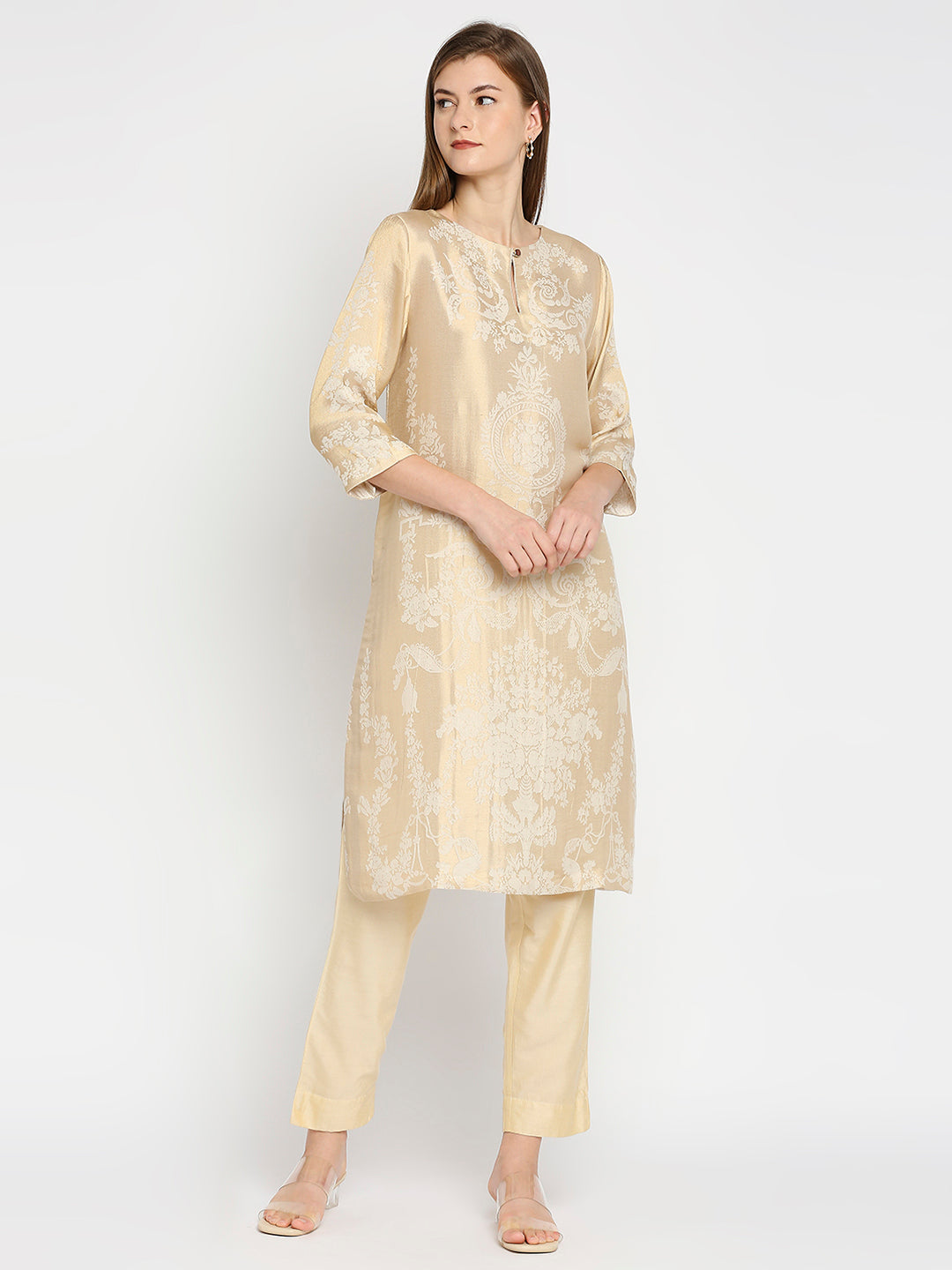 Brocade Off White Motifs Design Kurta