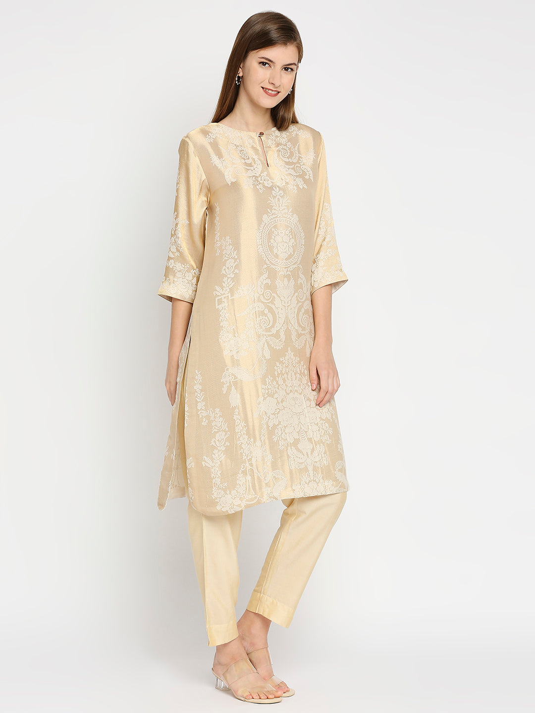 Brocade Off White Motifs Design Kurta