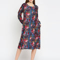 Blue Flower Printed Long Sleeves Tunic