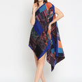 Blue Patch Printed Off Shoulder Pleated Poncho