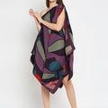 Geometric Printed Purple Pleated Poncho