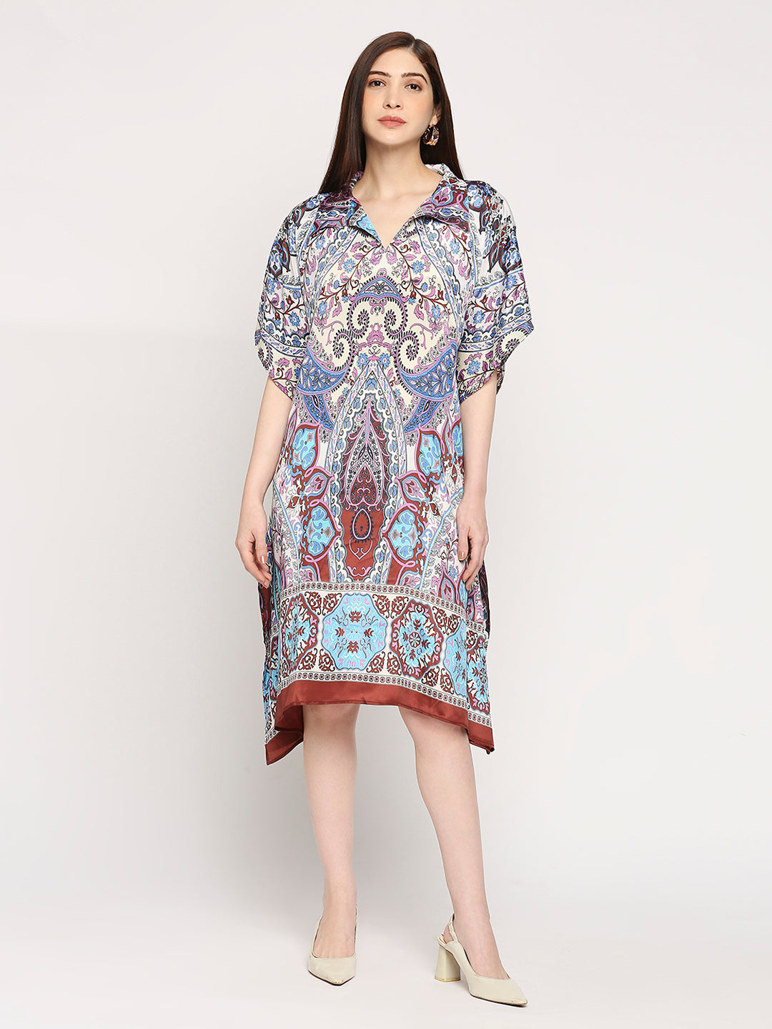 Aqua Paisley Printed Kaftan Dress
