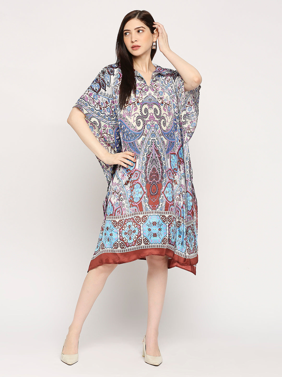 Aqua Paisley Printed Kaftan Dress