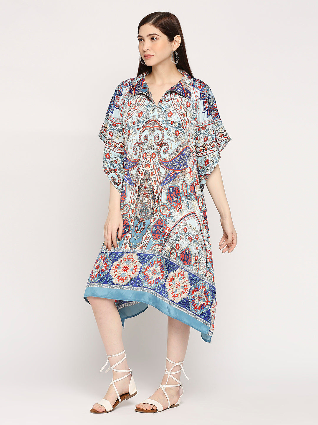 Blue Paisley Printed Kaftan Dress