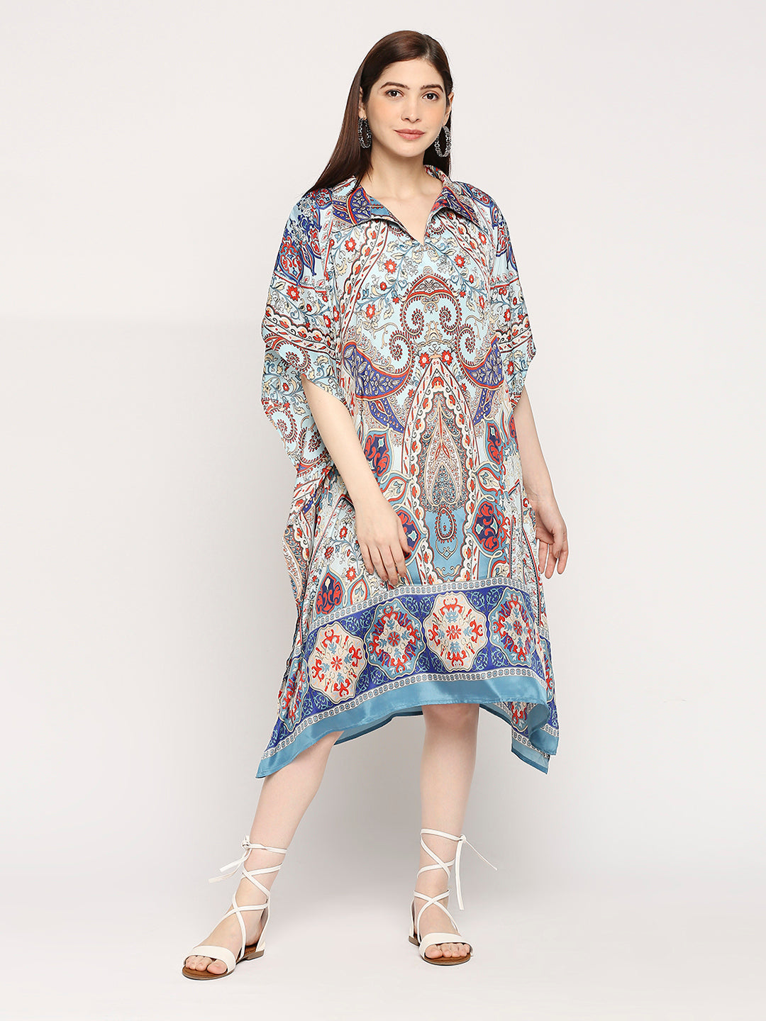 Blue Paisley Printed Kaftan Dress