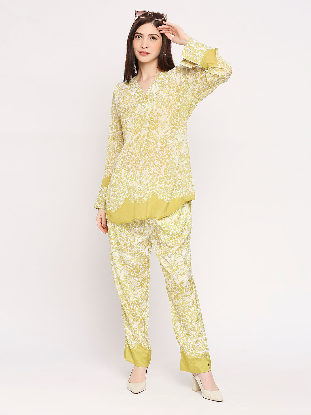 Lime Lace Printed Co-ord Set