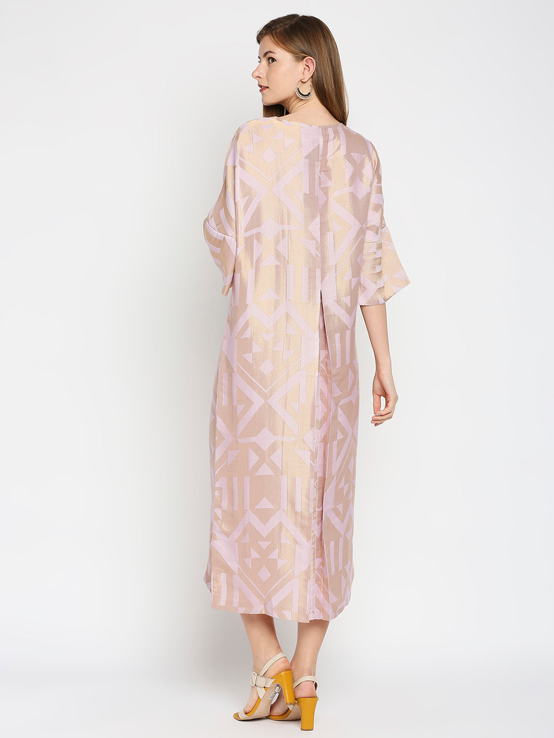 Lilac Geometric Printed Brocade Tunic Dress