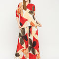 Beige Art Printed Pleated Co-ord Set