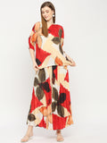 Beige Art Printed Pleated Co-ord Set