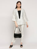 White Brocade Metallic Silver Co-ord Set